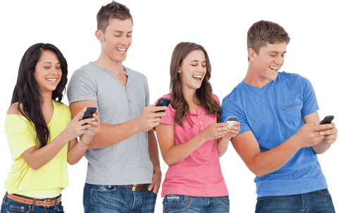 group of friends laughing using phones in transparent background - Download Free Stock Videos Pikwizard.com