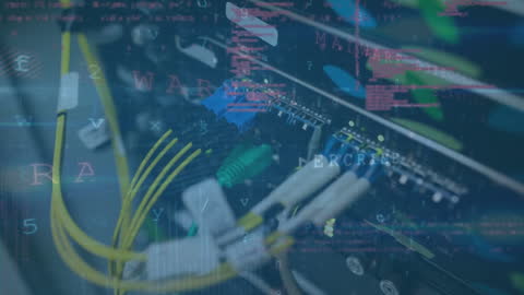 Glowing Network Cables and Cybersecurity Overlay