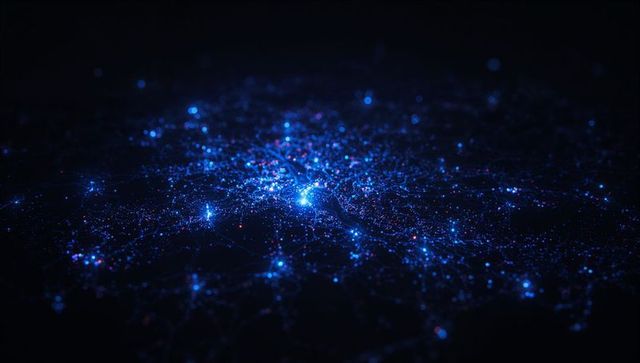 Glowing blue node network in futuristic digital space