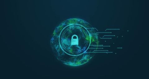 Cybersecurity Icon on Digital Globe