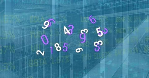 Digital data overlay on modern server room background