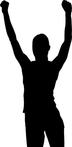 Transparent victory silhouette of triumphant sportswoman