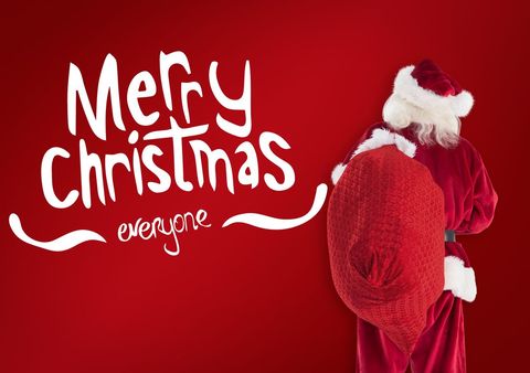 Santa Claus Carrying Sack with Merry Christmas Message - Download Free Stock Templates Pikwizard.com