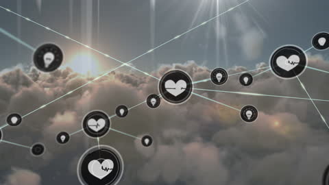 Concept of Cloud Networking with Digital Icons and Sunlight