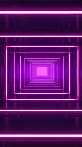Gliding Through Magenta Neon Frame Tunnel Vertical Cyberpunk Neon Loop
