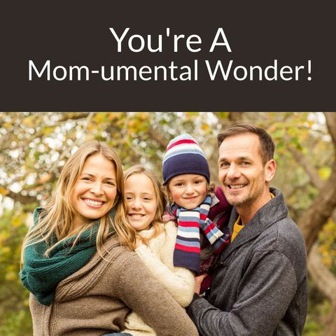 Happy Family Outdoors Shown with Heartfelt Mother's Day Message