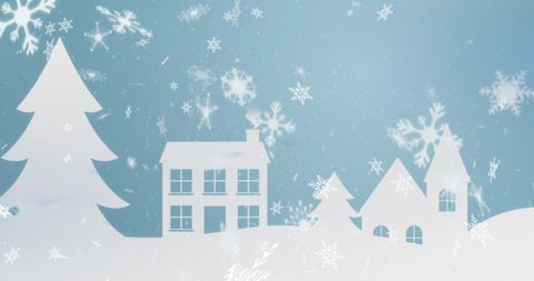 Snowy Winter Wonderland with Charming Homes and Trees