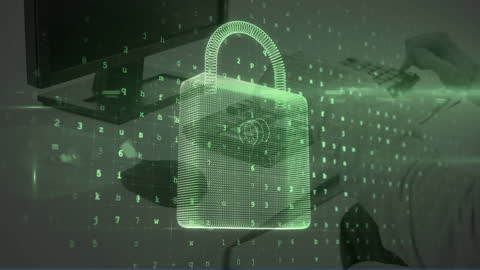 Digital Security with Animated Padlock in Office Background