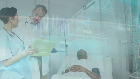 Healthcare Professionals Analyzing Patient Data in Hospital Room
