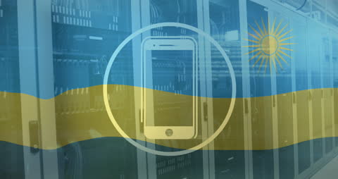 Atomic Telephone Icon on Rwandan Flag with Server Environment