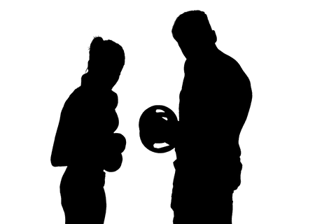 Transparent silhouettes exercising with dumbbells