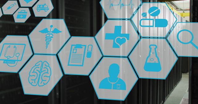 Medical Icons with Digital Data Processing on Servers - Download Free Stock Images Pikwizard.com