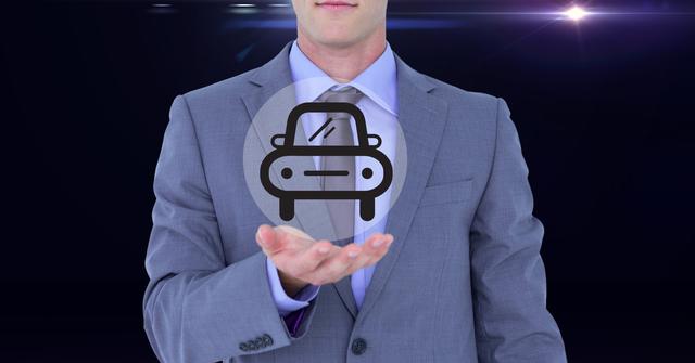 Digital composite image of businessman pretending to be holding vector car sign