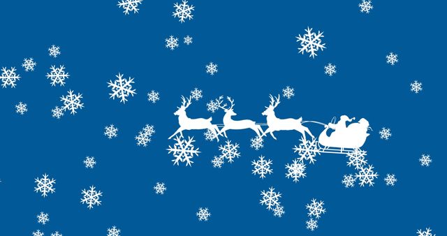 Silhouette of Santa Sleigh and Reindeer with Snowflakes on Blue Background - Download Free Stock Images Pikwizard.com