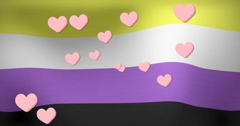 Hearts Floating on Non-Binary Pride Flag Background