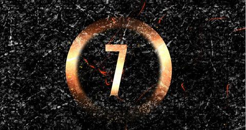 Glowing number seven in vibrant circular frame