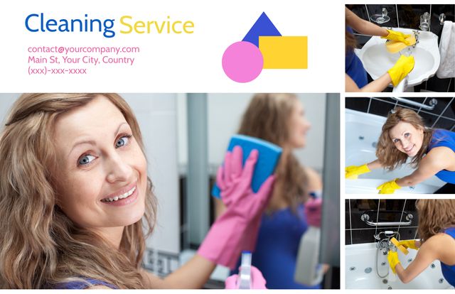 This dynamic flyer features a person engaged in various cleaning activities, making it an ideal marketing tool for cleaning service businesses. Reflecting trustworthiness and thoroughness, the collage highlights deep cleaning of a sink and bathtub. Perfect for distributing in neighborhoods, posting in community centers, and adding to your business’s promotional materials.