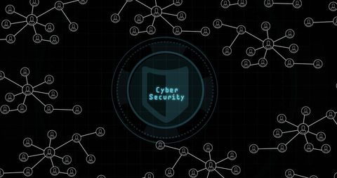 Cybersecurity Network with Shield and Digital Connections