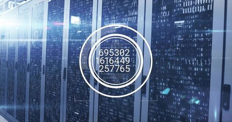 Futuristic data center with digital overlay technology concept