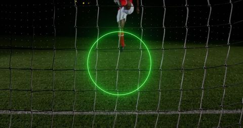 Neon effects on soccer field highlighting player action