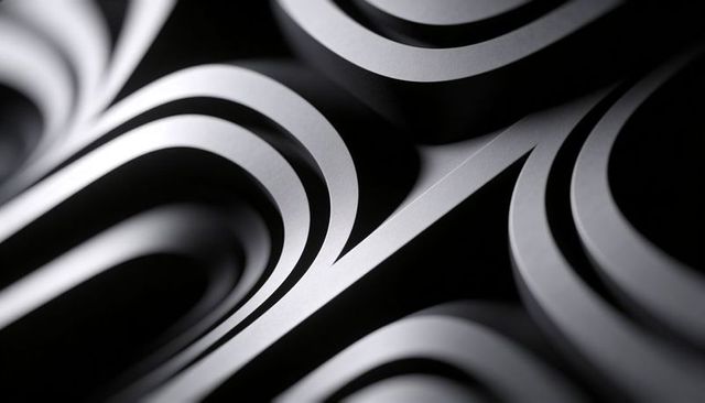 Monochrome layered curves creating rhythmic u-shaped grooves and dramatic rim highlights