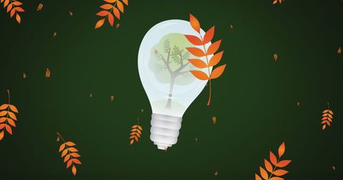 Eco-Friendly Light Bulb with Autumn Leaves and Tree Illustration - Download Free Stock Images Pikwizard.com