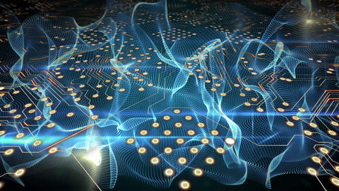 Digital Blue Waves with Circuit Elements in Abstract Tech Scene