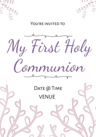 Elegant First Communion Invitation with Floral Accents - Download Free Stock Templates Pikwizard.com
