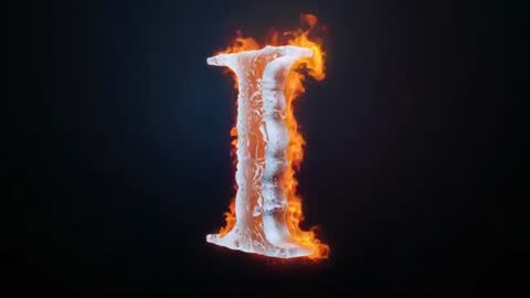 Immersive Animation of Flaming Metallic Letter I Blazing