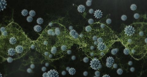 3D DNA Strand and Virus Cells on Dark Background - Download Free Stock Images Pikwizard.com