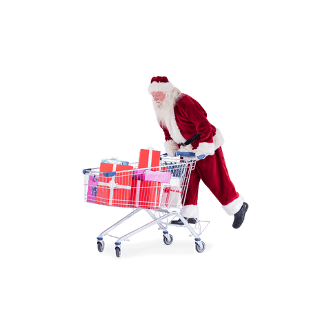 Festive santa claus shopping with presents on transparent background