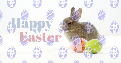 Cute Easter Bunny with Colorful Eggs and Message