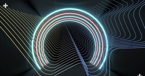 Abstract Neon Tunnel with Wavy Lines on Dark Background - Download Free Stock Images Pikwizard.com