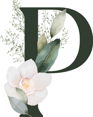 Elegant Stylized Letter D with Camellia and Transparent Flora
