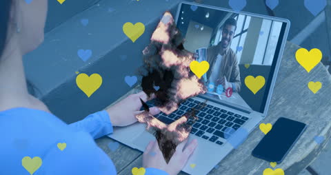 Virtual Meeting with Heart Icons Animation Overlay