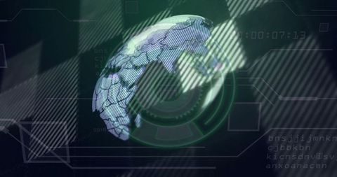 3d digital globe on tech interface with scanning rings and codes