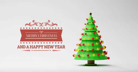 Modern Christmas Tree with Greeting on White Background