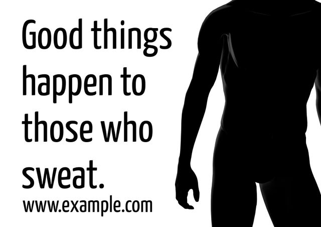 Black silhouette of athletic man's body, combined with powerful motivational quote about exercise and commitment, designed to inspire fitness enthusiasts and gym-goers. Perfect to use for social media banners, fitness blog posts, gym posters, health lifestyle promotions, and workout gear branding.