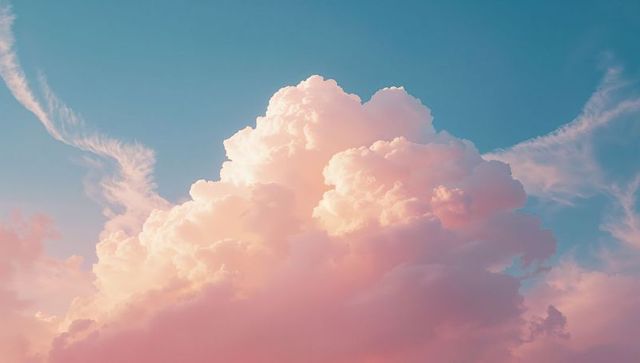 Pink Tinted Cumulus Cloud Formation in Clear Sky