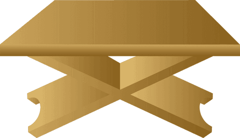Golden pedestal stand with x supports on transparent background
