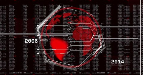 Digital World Map with Data Points Over Time Between 2006 and 2014