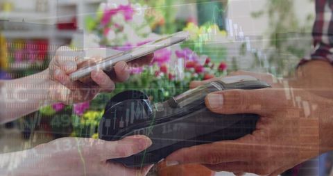 contactless payment with smartphone amidst data visualization - Download Free Stock Images Pikwizard.com