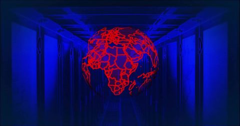 Glowing Red Globe among Blue Digital Servers Symbolizing Cyber Connectivity - Download Free Stock Images Pikwizard.com