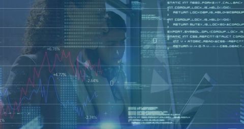 Analysts Examining Data Visualizations and Code Overlays in Modern Lab