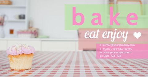 frosted cupcake on checkered table with business contact details - Download Free Stock Templates Pikwizard.com