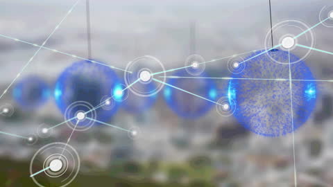 Futuristic Data Network Concept Over Blurred Urban Scene