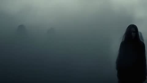 Shadowy Figures Advancing in Dense Fog Mysterious Scene