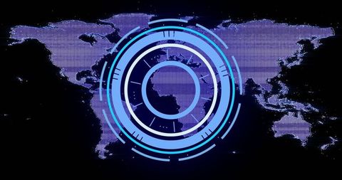 Futuristic Digital Interface with Pixelated World Map