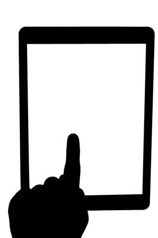 Silhouette of hand using tablet with copy space on transparent background