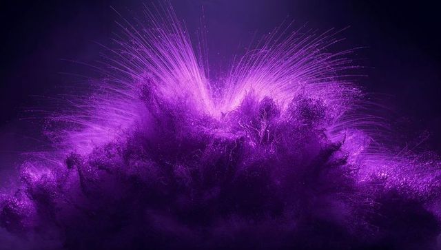 Erupting purple powder explosion with energetic swirls